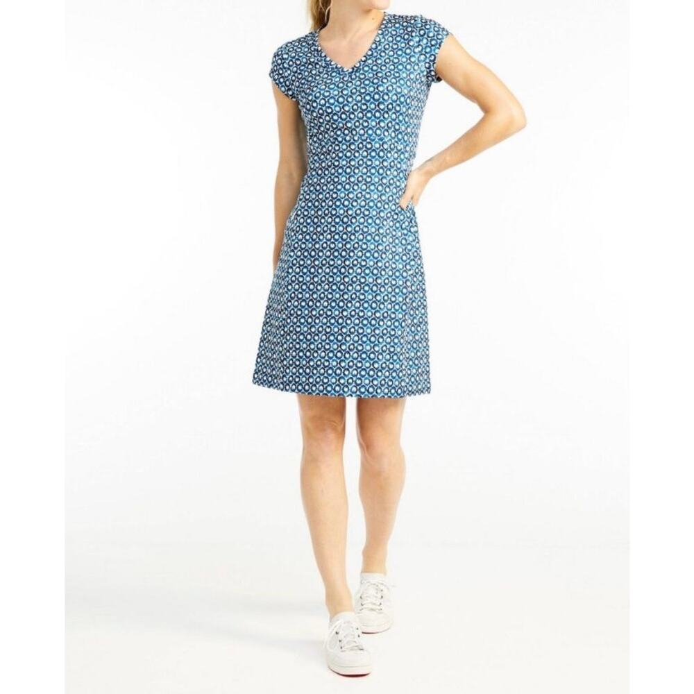 L.L. Bean Short Sleeve Fitness Dress Size XL Nautical Geometric Print Blue White - Picture 3 of 16